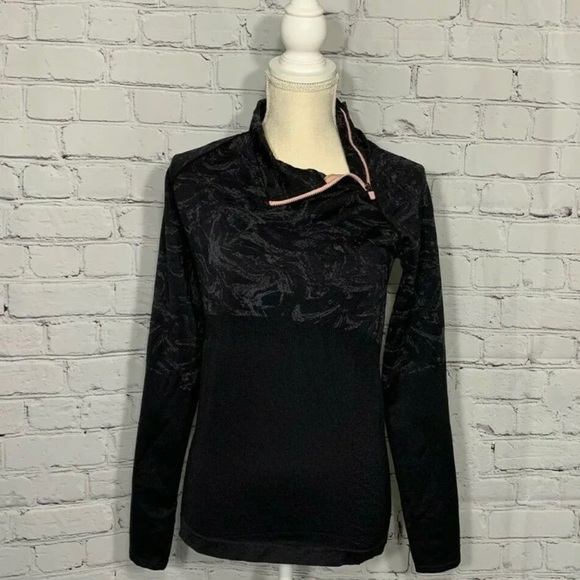 Fabletics Amelie Seamless L/S Pullover Black Pink Asymmetrical Zip S Activewear - Picture 2 of 7